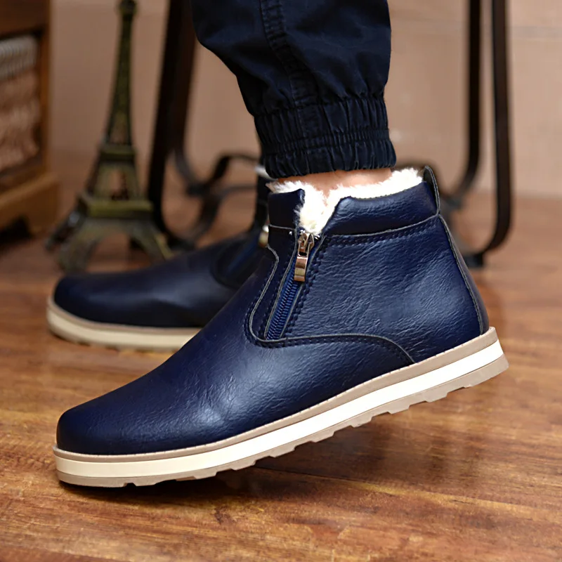 Men Winter Warm Boots Casual Shoes Men Fashion Plush Snow Boots Ankle Boots Fur Leather Footwear botas Size39,44