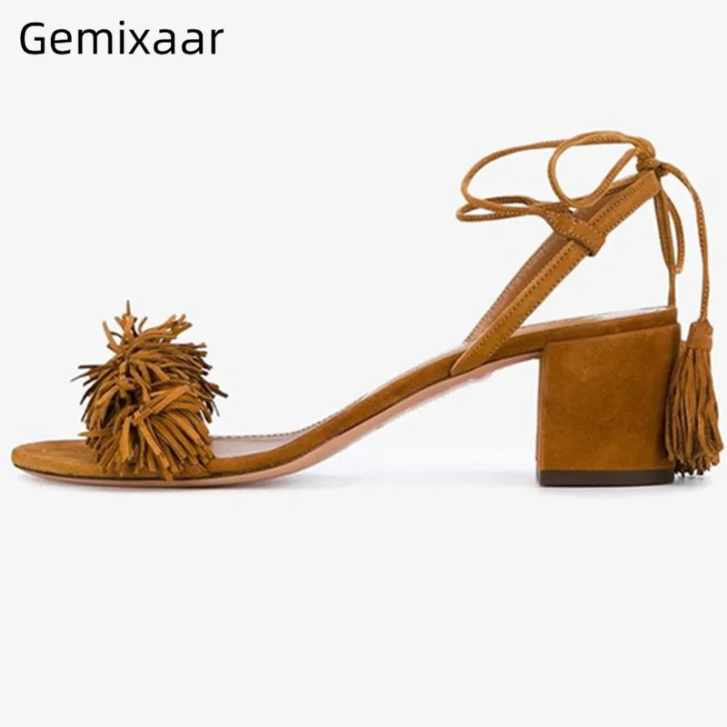 

Cute Tassel Women Sandals Chunky Med Square Heel Thin Cross Lace Up Shopping Shoes Multy Colors Lovely Tassel Woman Sandals 42