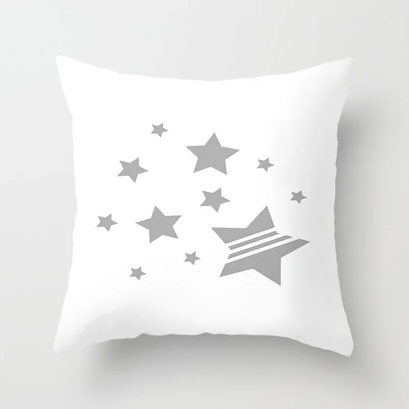 White Simple Moon Printed Lovely Animals Cushion Cover 45*45 Decorative Polyester Star Throw Pillow Covers Rabbit Pillowcases