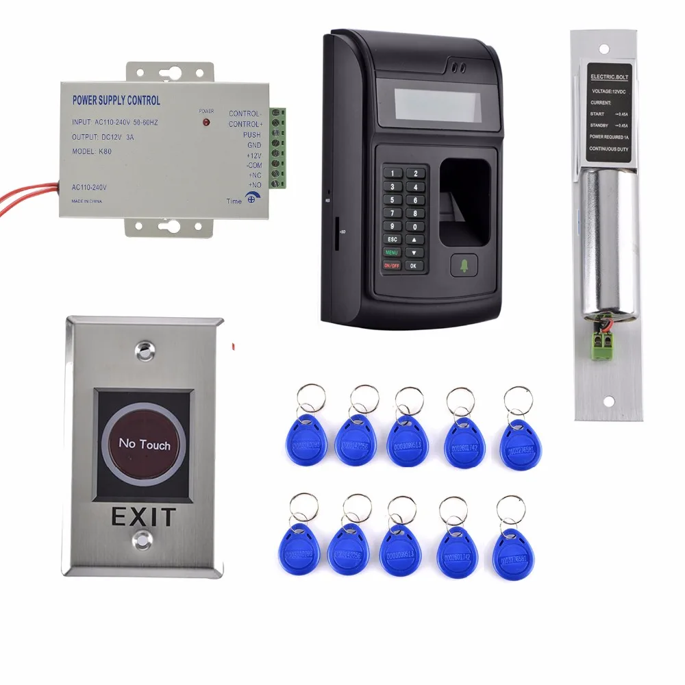 

10 Key CARD + 1000 Users LCD Fingerprint 125KHz RFID ID Card Reader Door Lock Fingerprint Access Control System+Door Lock