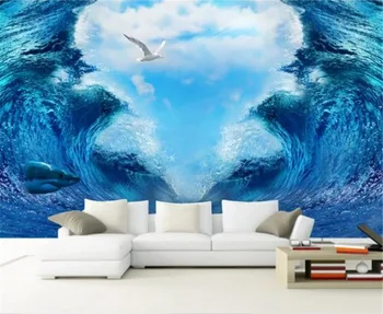 

Custom Any Size 3D Mural Wallpaper 3D Space, Sky Blue Waves Living Room Sofa TV Background Wall Decoration Mural Wallpape