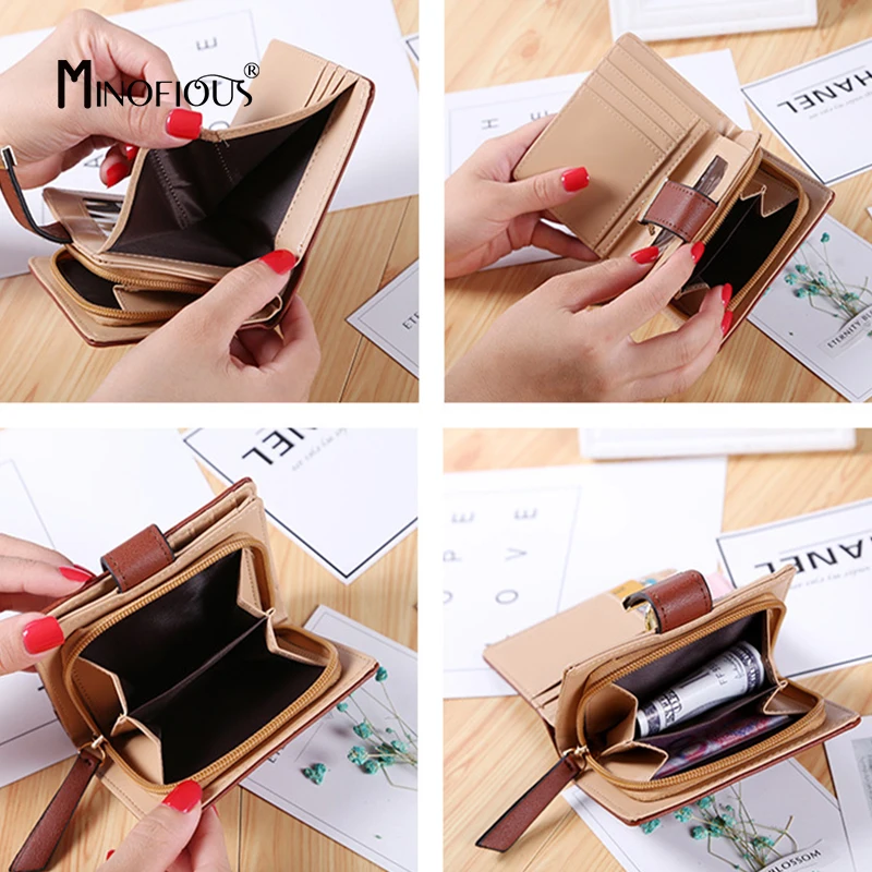 Женский кошелек MINOFIOUS однотонный из искусственной кожи женские короткие
