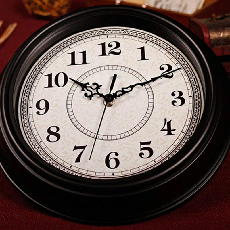 Skup Ciche, nie tykające okrągłe zabytkowe zegary ścienne (12 cali) dekoracyjny styl Vintage, czarny