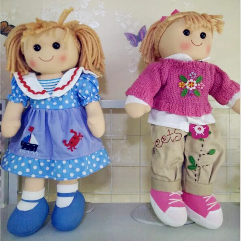 

High Quality 15" soft stuffed doll toy for baby girls with pink sweater, beige pants ,machine washable,no toxic material