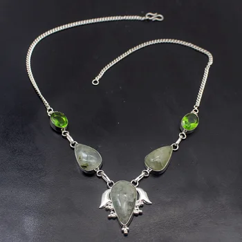 

Rare Glowing Natural Quartz Green Peridot 925 Sterling Silver Color Unique Pendant Necklace 19 inch TF725