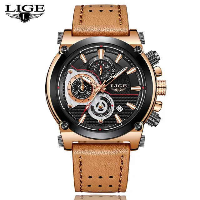 

LIGE New Mens Watches Top Brand Luxury Quartz Watch Men Casual Leather Military Waterproof Sport Watch Relogio Masculino Clock
