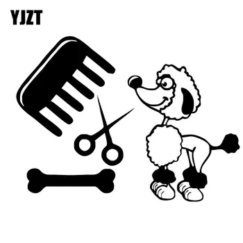 

YJZT 18.3*13.6CM Poodle Dog Funny Car Sticker Comb Scissors and Bone Creative Cartoon Decals C6-1895