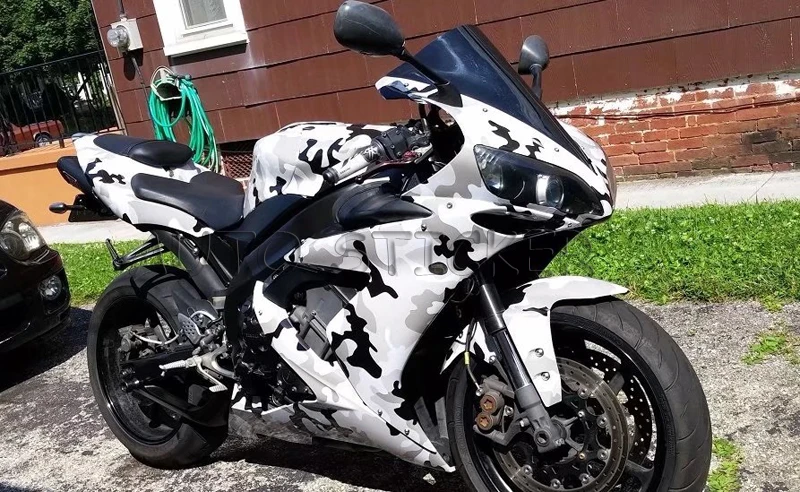 Arctic Camouflage Vinyl Adhesive Black White Grey Camo Film Military Motorcycle Scooter Decal Wrap Color Change Sticker 4