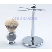CSB Высокое качество кисть из серебристого барсучьего волоса узел 20 мм 2 шт набор щетка для бритья подарочный набор серый шар форма металлическая подставка ручка мужской бритвенный набор
