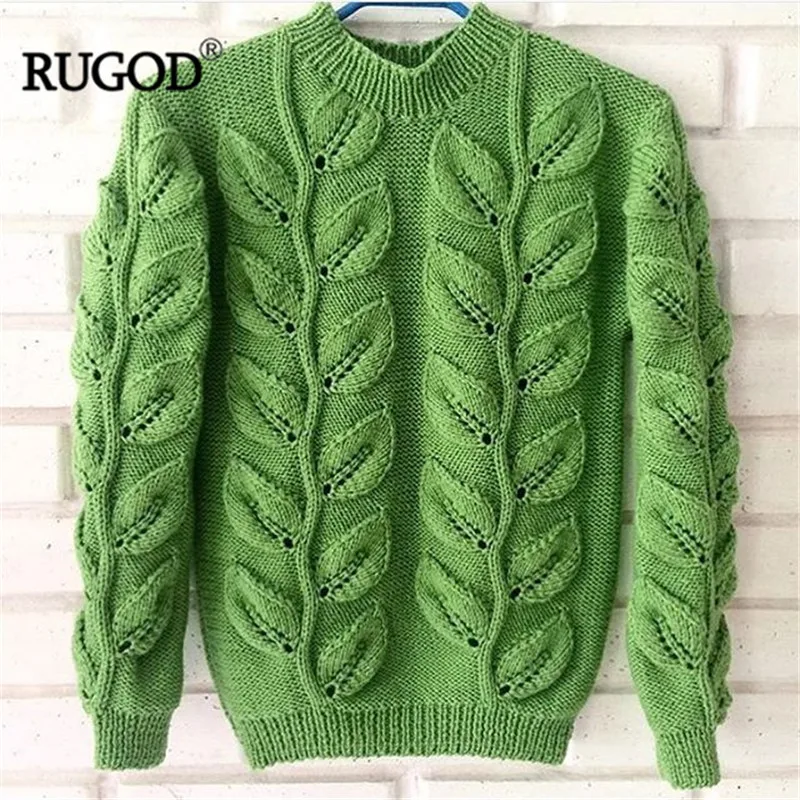 RUGOD 2018 Women Sweater and Pullovers Fashion Leaves Pattern Long Sleeve Knitted Sweater New Autumn Winter Warm Pullover Befree