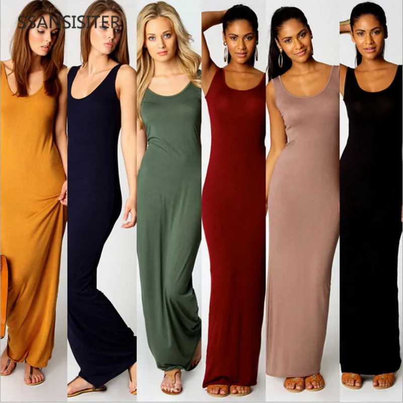 

2019 Summer New Fashion Basic Vest long Dress Women Back Split Dress Elegant sexy Sleeveless Vest Tanks Slim Strap Party Dresses