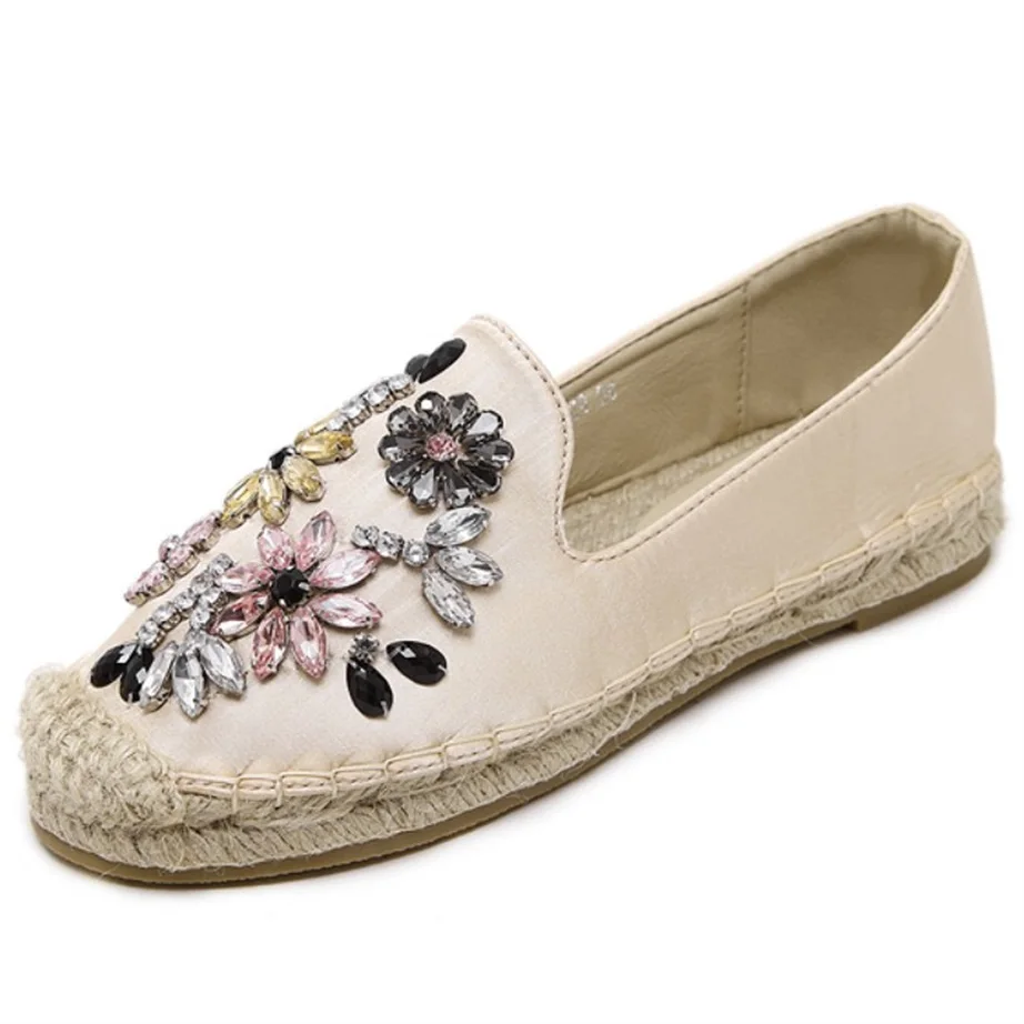 2016 Spring Autumn Women loafer Round Toe espadrilles Pearl Comfortable Hemp Bottom Frisherman Shoes Slip On