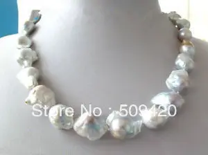 

Free ShippingUnusual White & Gray Keshi Keishi Baroque Pearl Necklace 18