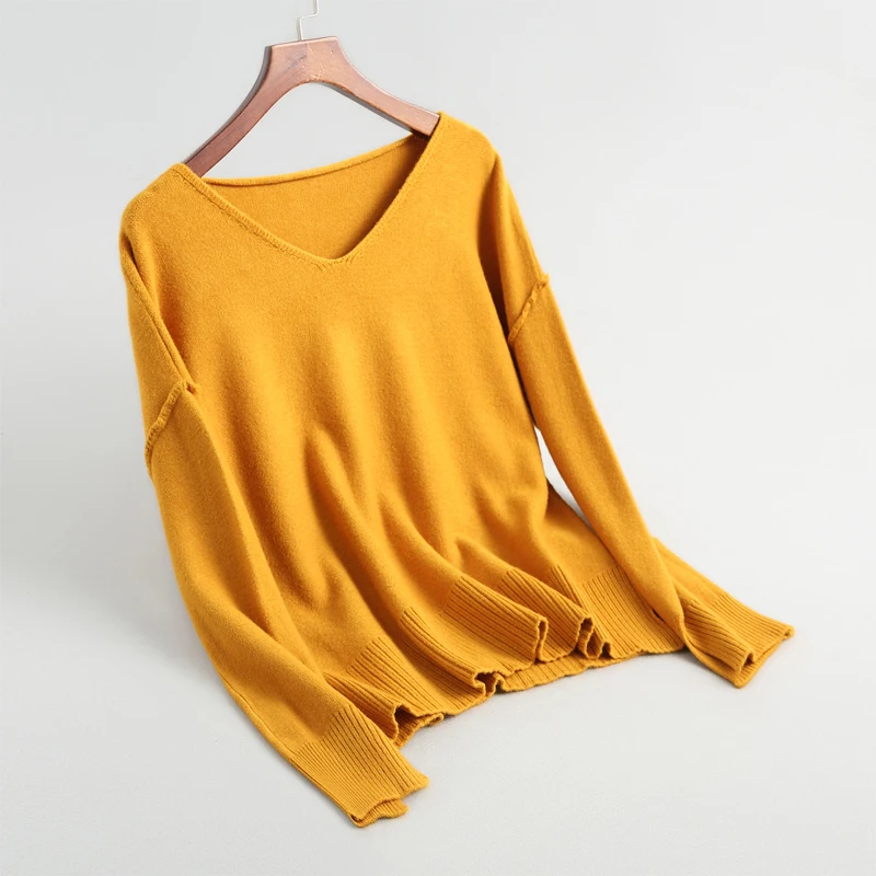 

autumn women's sweater casual solid color V-neck stitching sweater