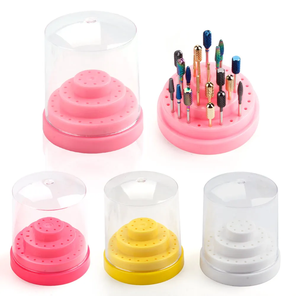

48Holes Nail Drill Bits Holder Display Standing With Cover Storage Box Manicure Tool Grinding Heads Displayer Nail Art Equipment