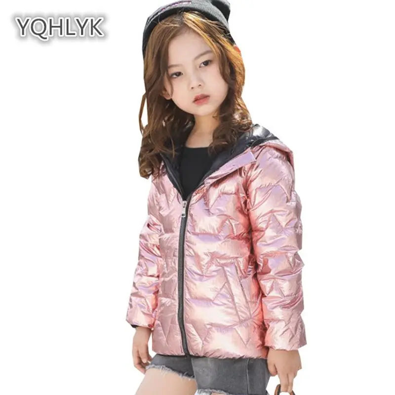 

Children autumn Winter Girl Down Jacket Light Hooded Warm Boy coat Short kids Silver Parkas Cotton Outerwear & Coats LK126