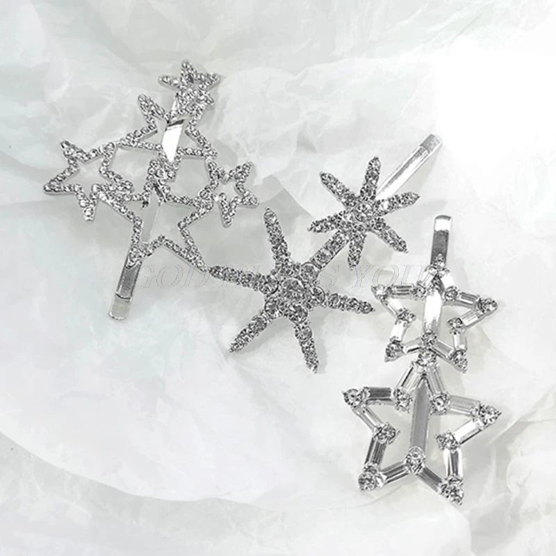Minimalist Metallic Glitter Silver Straight Bobby Pins Women Girls Shimmer Rhinestone Hollow Out Star Snowflake Hair Clips Minimalist Metallic Glitter Silver Straight Bobby Pins Women Girls Shimmer Rhinestone Hollow Out Star Snowflake Hair Clips