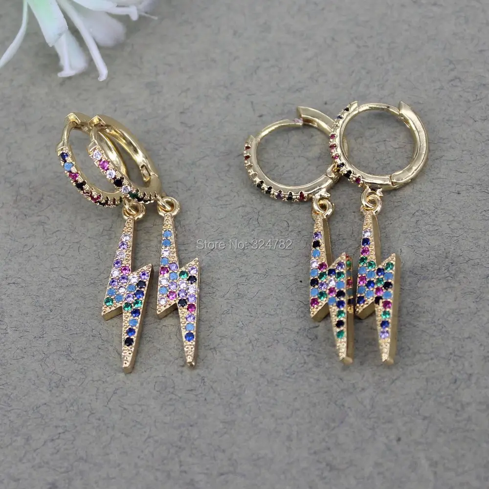 

5Pairs Fashion Micro Pave CZ Lightning Earrings ,CZ Dangle Earrings,CZ Earrings