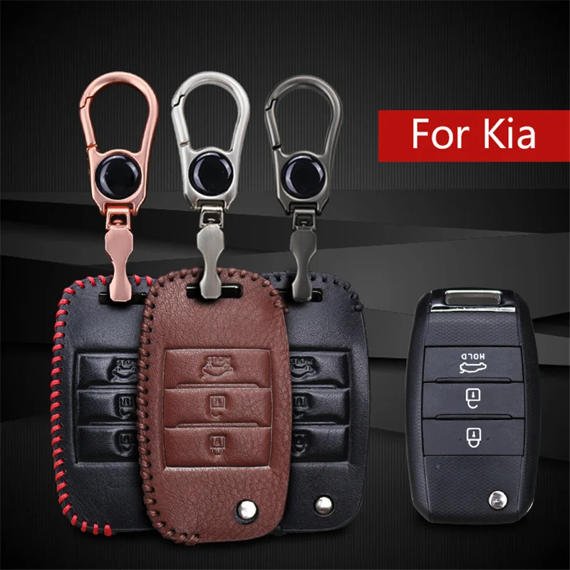 Car Key Case For Kia 3 Buttons Genuine Leather Smart Key chain cover For Kia Ceed Cerato Optima