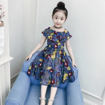 

2018 summer floral dresses beach kids clothes
