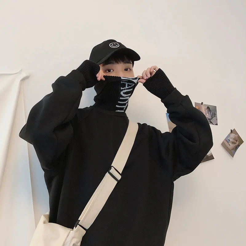

LEGIBLE Men Harajuku Hoodies Man Japanese Streetwear Fake Two Pieces Sweatshirts Hoodies Male Turtleneck Autumn Hoodie