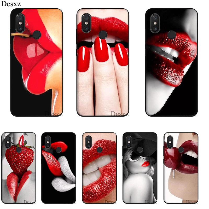 

Mobile Phone Case Silicone For Xiaomi Redmi Note 4 4X 5 5A 6 7 Pro Prime Cover Red Sexy Lips Girl Korea Monroe Casing Shell