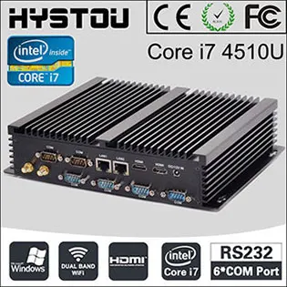 Lowest Price HYSTOU Fanless Industrial Mini PC Windows 7 Core i3 i5 i7 2*Intel Gigabit NICS 6*RS232 Slim Computer 300M Wifi 2*HDMI TV Box