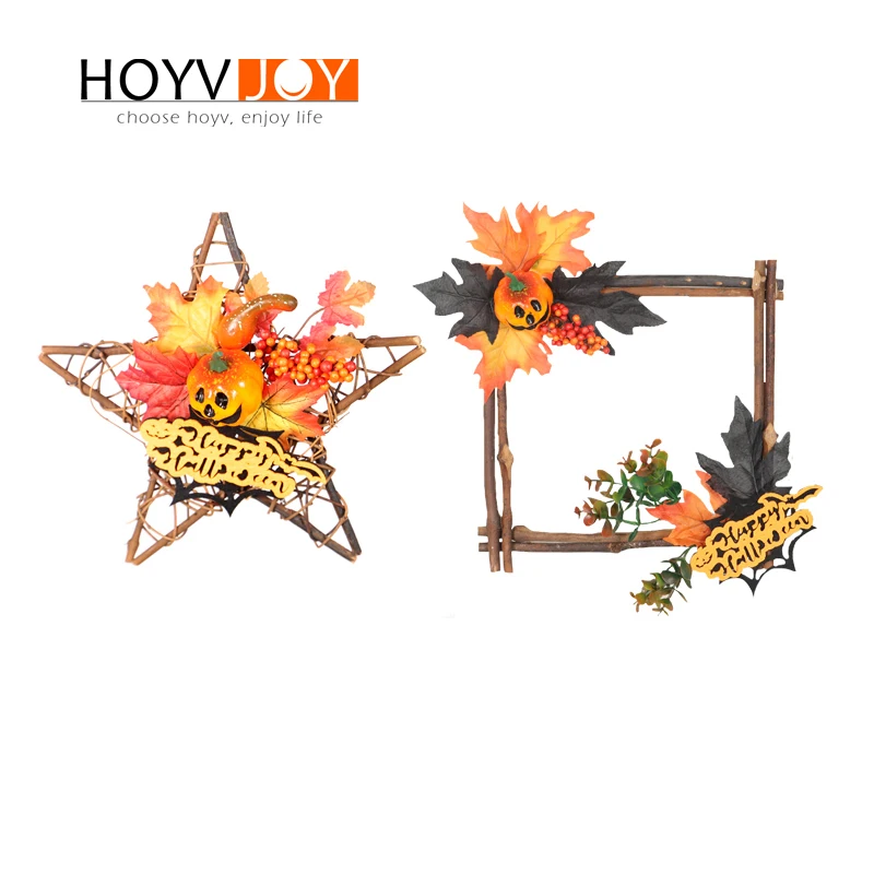 

Wreaths of Maple Leaves for Halloween Pentagonal Farmhouse Decor The Square Fall Wreath of Eucalyptus Door Decoration Garland