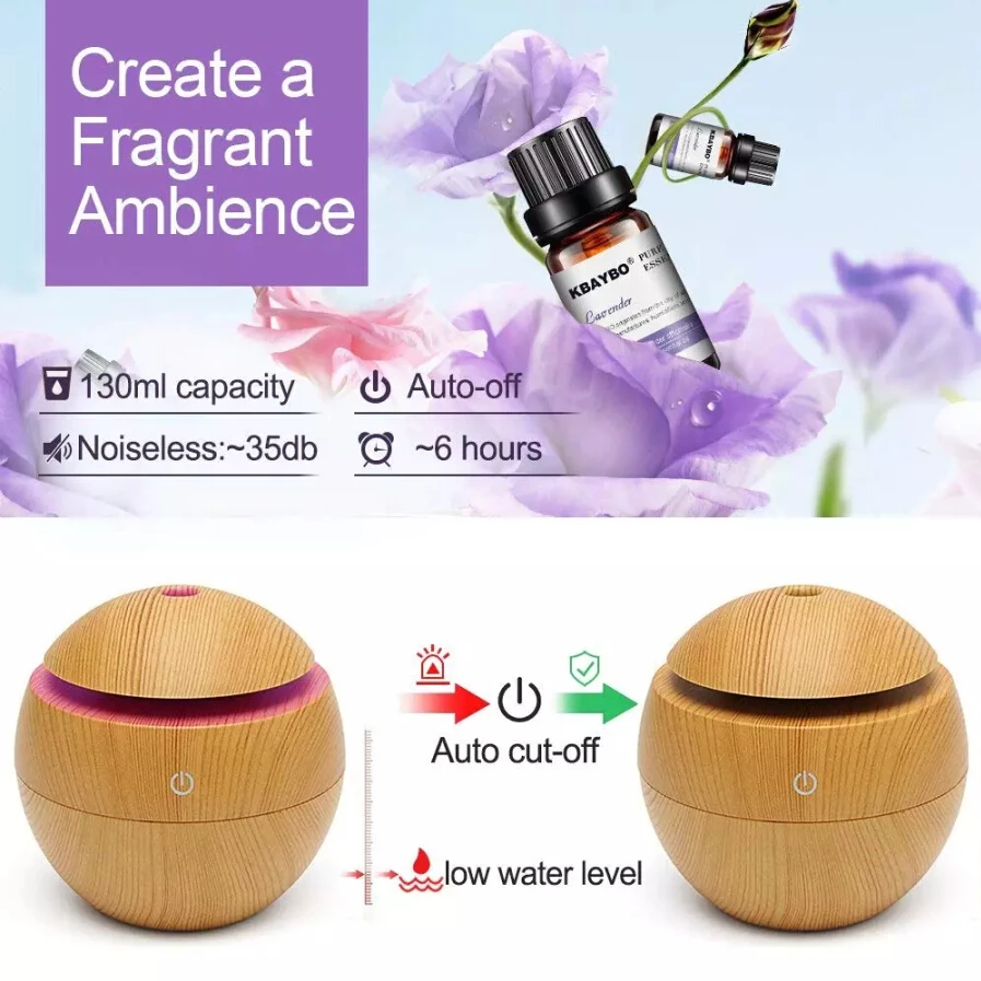 

130 ml Wood Ultrasonic Air Humidifier USB Portable Mini Aroma Essential Oil Diffuser for Car Room Home Office
