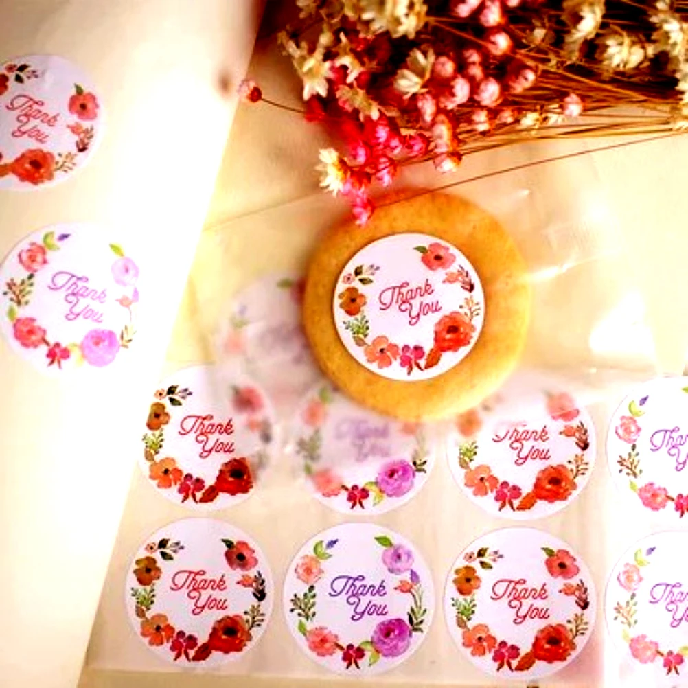 60//120Pcs Round Flower Thank you Label Sealing Adhesive Stickers DIY Craft Acc