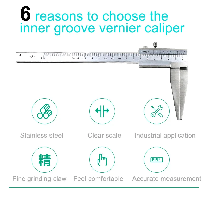 

10-160mm Inside Groove Vernier Calipers Stainless Steel Long Claw High Accuracy Measuring Tool HVR88