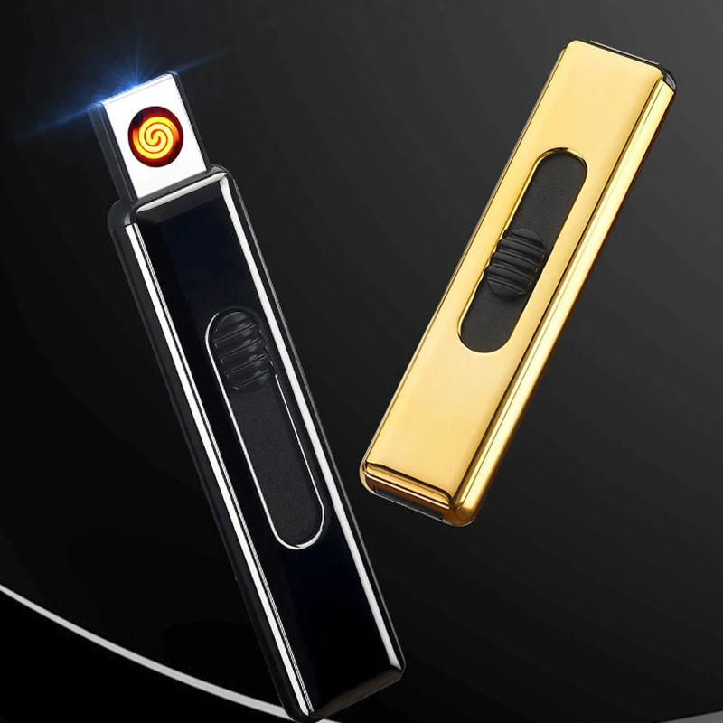 

USB Double-sided Ignition Cigarette Lighter Portable Windproof Push Rechargeable Electronic Lighters Automatic Power-off for Men