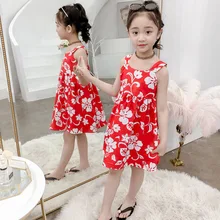 Платье для девочек, коллекция года, летнее хлопковое платье принцессы без рукавов с принтом, праздничное платье, детское платье с цветочным рисунком, одежда для девочек 4, 6, 8, 10, 12 лет