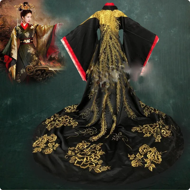 Черная вышивка великолепный мужской женский костюм YangMi Hanfu для женской