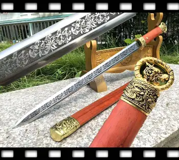 

Wonderful High Manganese Steel Pattern Blade Sharp Chinese Tang Dynasty Sword Jian Home Decorate Gift Knife Swords