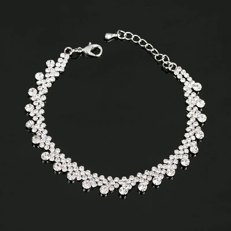 

Trendy Bling Wedding Bridal Crystal Rhinestone Bracelet Women Girl Charm Silver Plated Chain Bracelets Bangle New Jewelry #B098