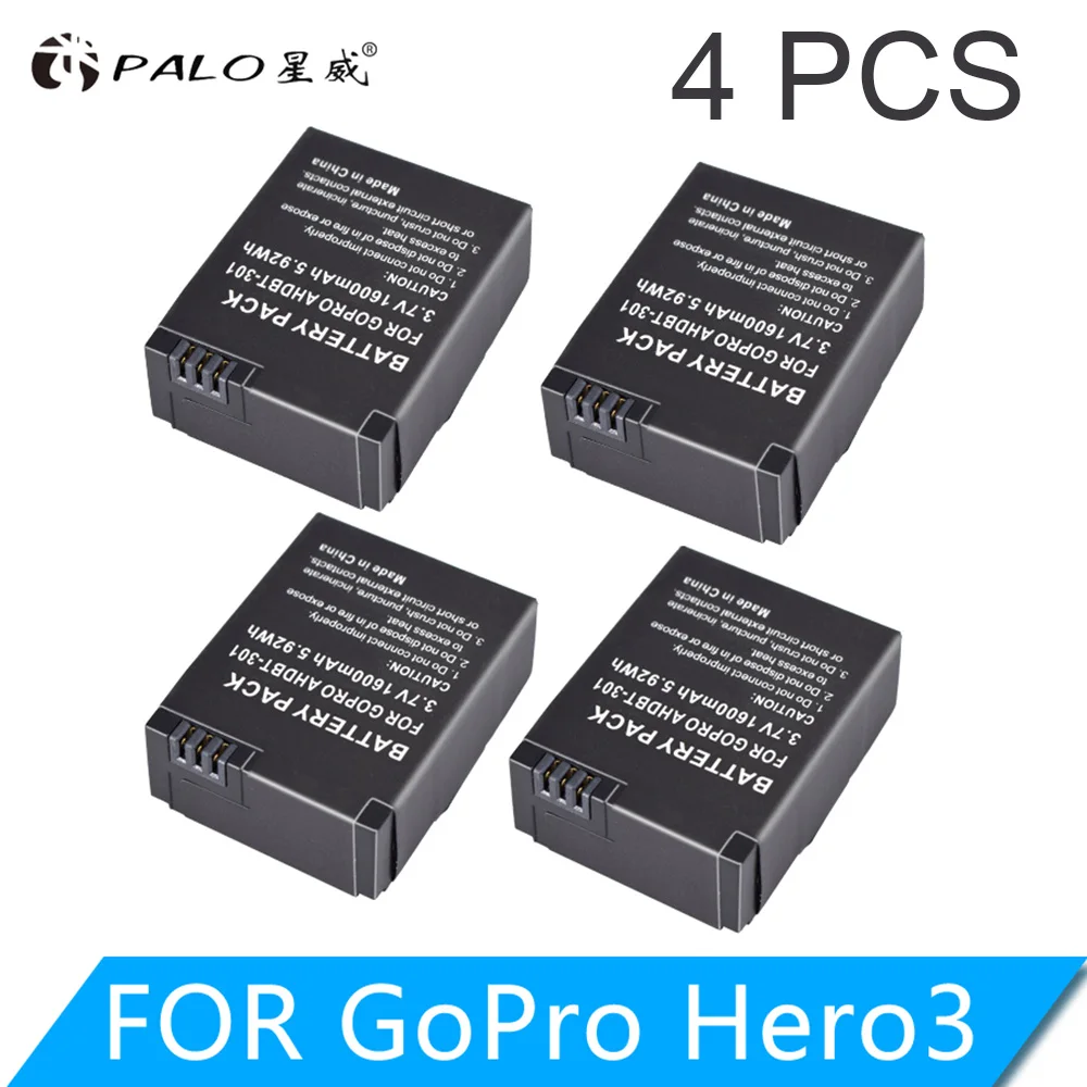 PALO 1600mAh батарея для экшн-камеры GoPro AHDBT-201/301 Gopro Hero 3 3+ AHDBT-301 AHDBT-201 батарея для go pro Аксессуары - Цвет: 4PCS