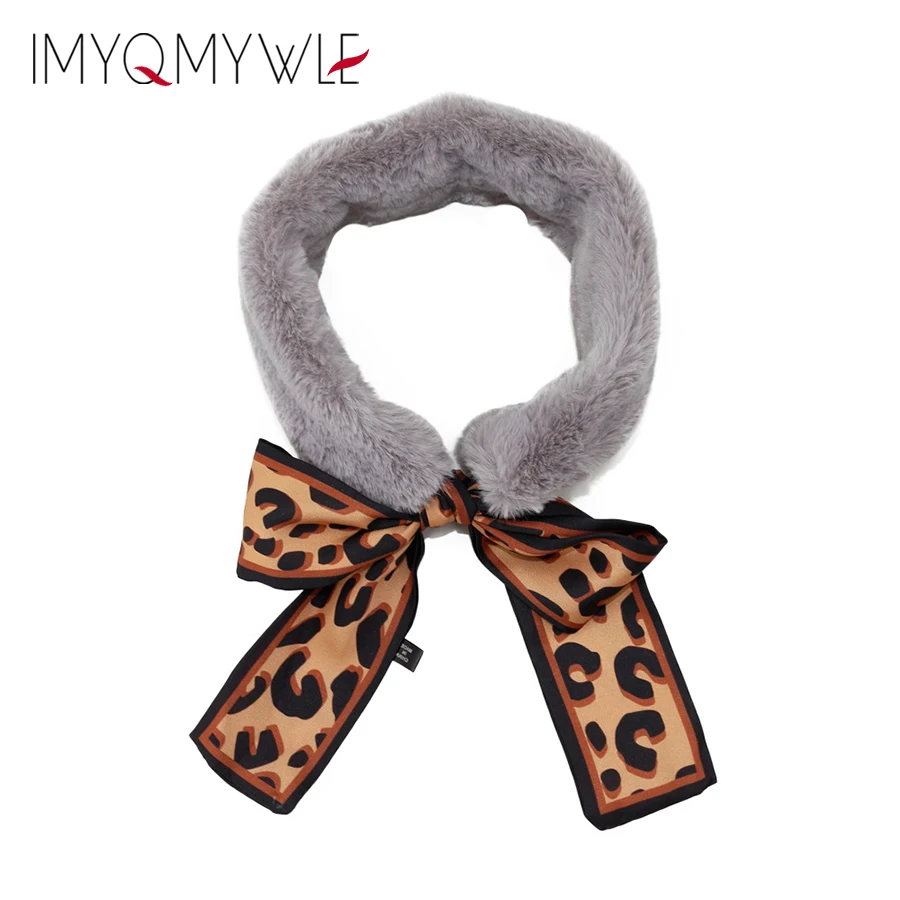 

Leopard Collar Winter Scarf Women Faux Rabbit Fur Scarves Women's Scarf Girl Soft Thicken Warmer Ring Scarf for Lady WN147