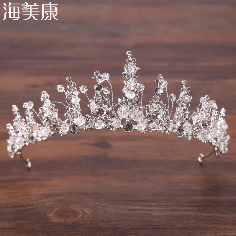 

Haimeikang Prom Wedding Party Brides Maid Rhinestone Tiara Crown Headband Clasp Silver Girl Bride Hair Accessory
