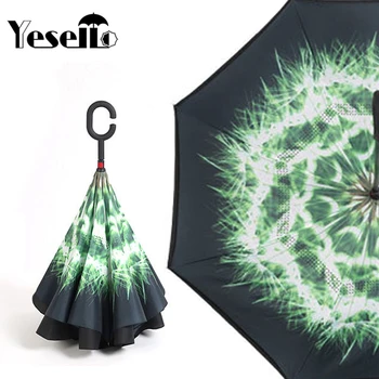 

Yesello Dandelion Double Layer Inverted UV Protection Reverse Umbrella Travel for Car and Outdoor With C-Shape