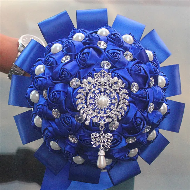 Индивидуальные различные стили Королевского синего свадебного букета ленточная Роза Стразы для украшения Свадебный букет невесты - Цвет: Style 4