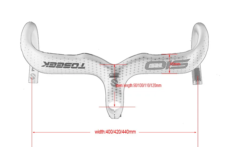TOSEEK матовая/глянцевая труба из углеродистого волокна 3 K углеродный руль шоссейный велосипед велосипедный руль со штоком серебро 400/420/440x90/100/110/120 мм Вес 380 г