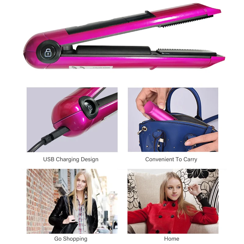 PRITECH Portable USB Recharging Professional Mini Hair Straightener LED Display Cordless Hair Flat Iron Hairs Tool Chapinha