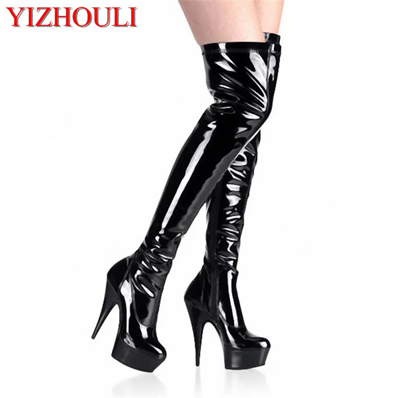 

15cm sexy high-heeled shoes fashion platform fun tall boots 6 inch plus size round toe shoes women sexy thigh high boots