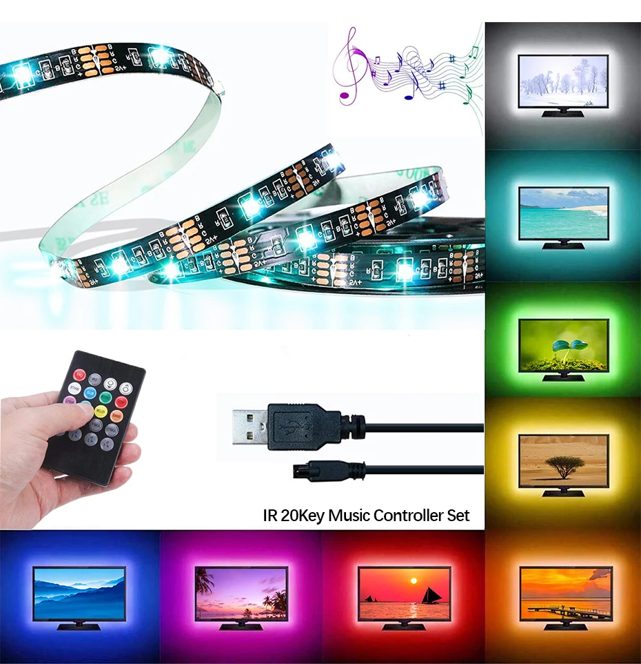 5V USB Светодиодные ленты 5050 RGB Светодиодные ленты светильник Bluetooth Wifi музыкальная полоса IP65 Гибкая светодиодный лента ТВ фон светильник Инж