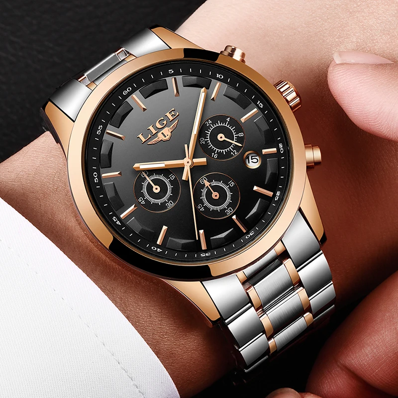 

LIGE Men Watch Luxury Brand Fashion Casual Quartz Watches Men stainless Steel Sport Wristwatch Military Clock Relogio Masculino