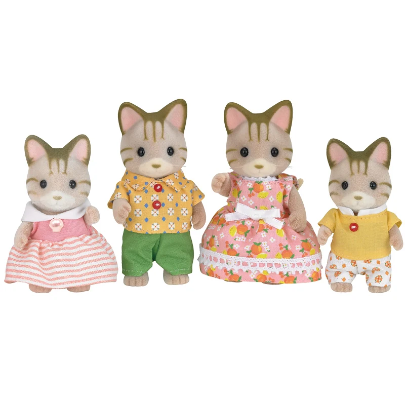 Sylvanian Families три зерна семейства кошачьих 4 шт рисунок комплект родителей и детей игрушка-подарок для девочки 5180 - Цвет: three-grain cat fam