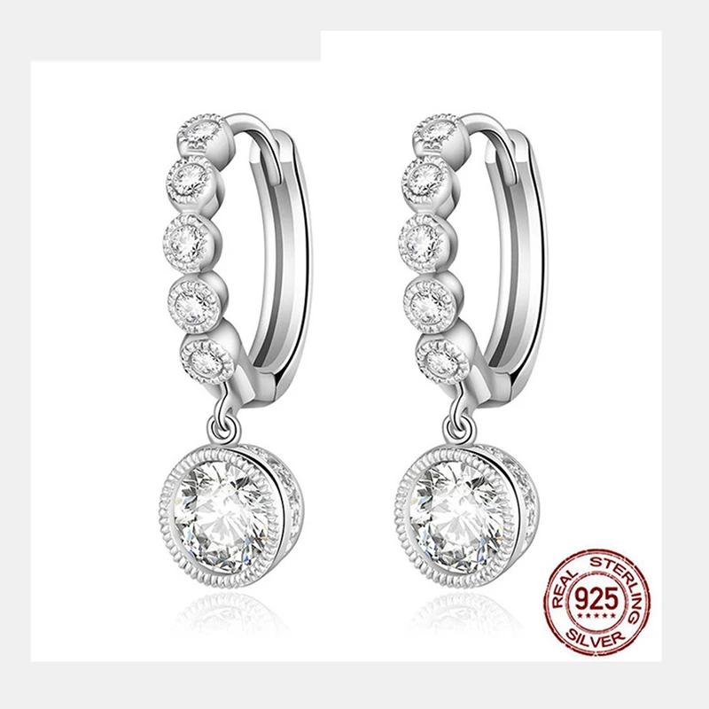 

HONGYE Luxury Crystal Round Clip on Earrings Fashion Jewelry AAA Zirconia Sparkle Wedding Earrings for Women 925 Silver Jewelry