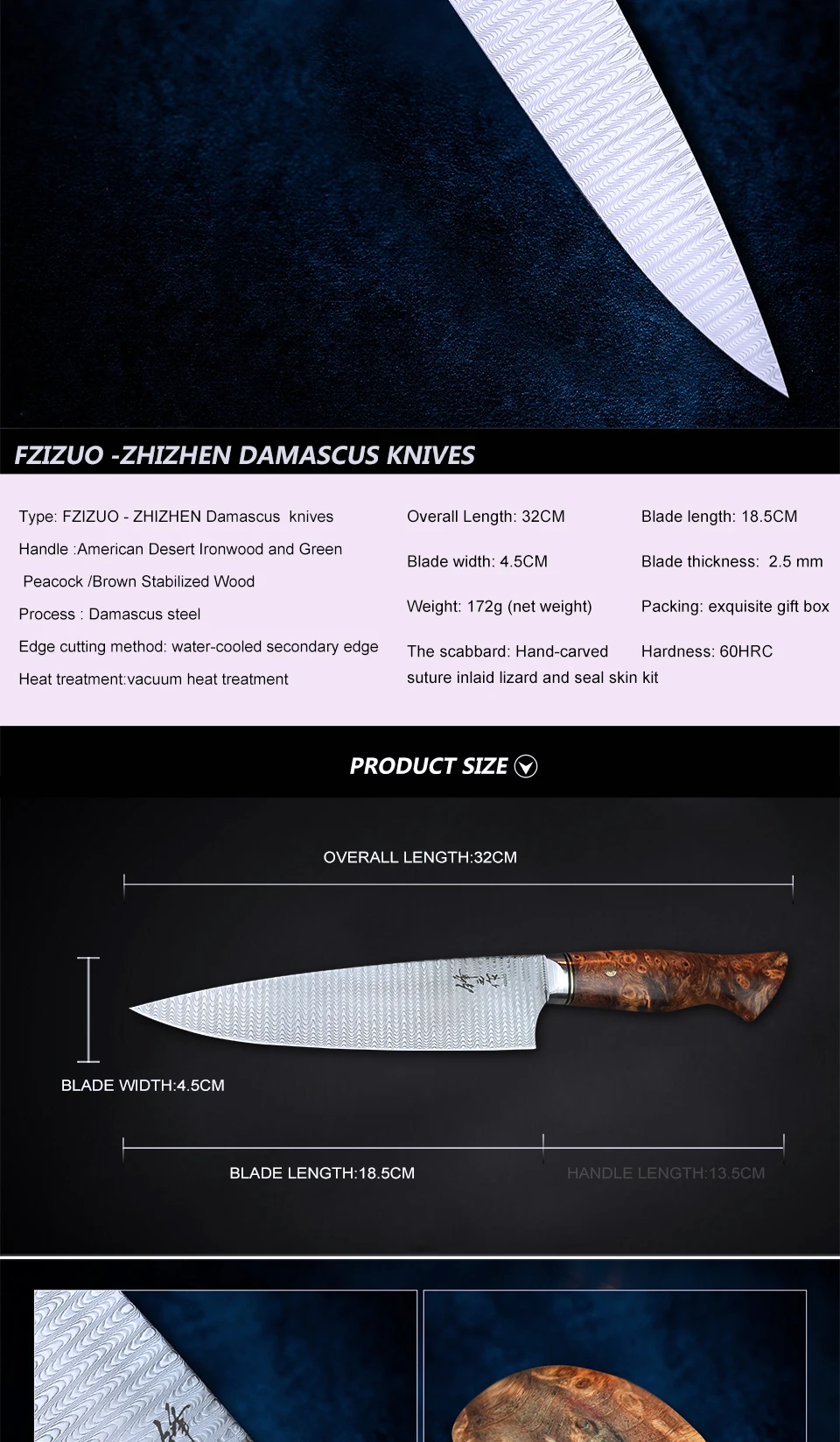 FZIZUO " дамасский нож шеф-повара Американский пустынный железное дерево/стабильная деревянная ручка ручной работы Gyuto ножи кухонные инструменты для приготовления пищи оболочка