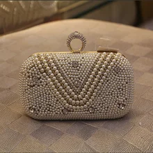 2017 High Quality Custom Made Women’s Pearl Evening Bags Craft Pearl Beads Clutch Bag Purse Wedding Bags with Shoulder Chain